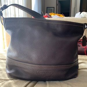 Coach brown pebbled leather hobo shoulder bag